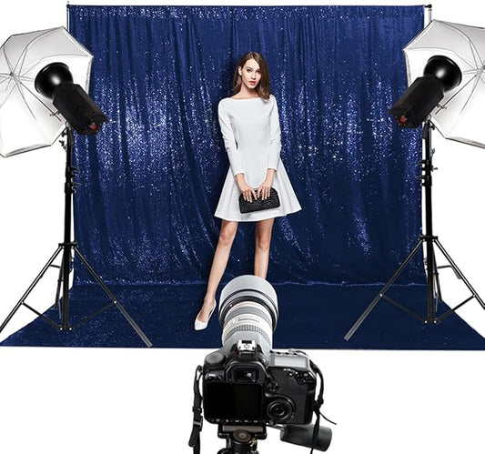 Poise3EHome 10Ft x 10Ft Navy Blue Sequin Backdrop Curtain, Glitter Thick Satin Sequin Background Drapes, Opaque Sparkly Backdrop Curtain, Sequin Backdrop for Xmas Thanksgiving Wedding Party Decor