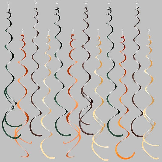 36 Pcs Green Brown Orange Beige Hanging Swirl Decorations Felt Swirl Streamer Spiral Ceiling Garland for Woodland Safari Jungle Wild One Birthday Neutral Baby Shower Party Decorations Supplies