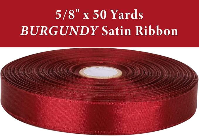 5/8 Inch Burgundy Satin Ribbon 50 Yards Solid Fabric Ribbons for Gift Wrapping, Crafts and DIY Projects, Bows Making, Wedding, Party, Holiday Decor