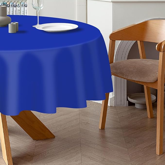QIKSION Dark Blue Round Tablecloth 6 Pack, 84 Inch Plastic Table Cover Disposable for Parties
