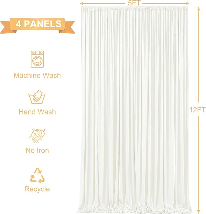 20ft x 12ft Ivory Backdrop Curtains Wrinkle Free Backdrop Curtain for Wedding Parties Ivory Fabric Backdrops Drapes Back Drop Cloth Bridal Shower Stage Curtains Wedding Decorations for Reception