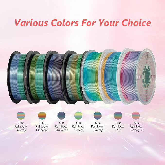 Kingroon Silk PLA Filament 1.75mm Rainbow Filament 3D Printer Filament Color Changing Filament 1kg Dimensional Accuracy ±0.03mm,Fit Most 3D Printers(Candy)