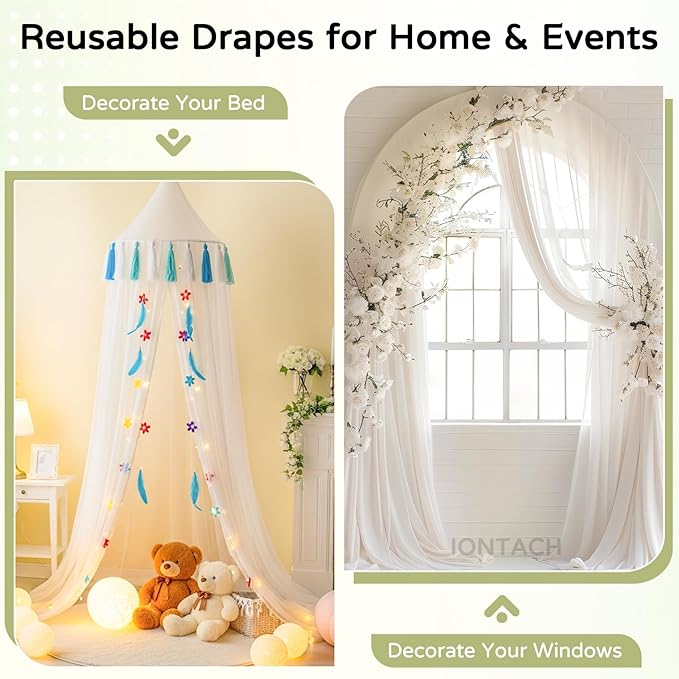 Wedding Arch Draping Fabric 29" x 19Ft Sheer Drapes for Backdrop Wedding Ceremony Reception Ceiling Decor Curtain Baby Bridal Shower Decoration (Ivory, 2 Panels)
