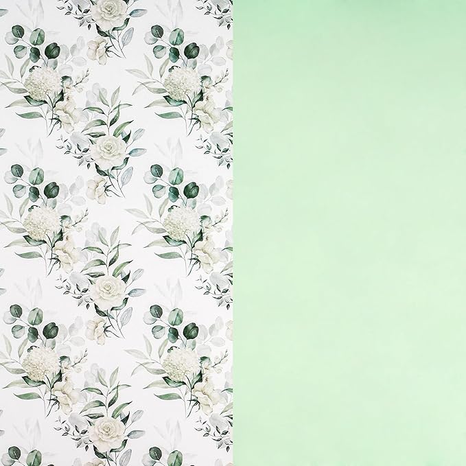 RUSPEPA Reversible Floral Wrapping Paper for Women Girls, Mini Roll, Elegant Flower Greenery and Sage Green Gift Wrap Paper for Wedding, Birthday, Bridal Shower, Mother's Day, 17 Inches x 16.4 Feet