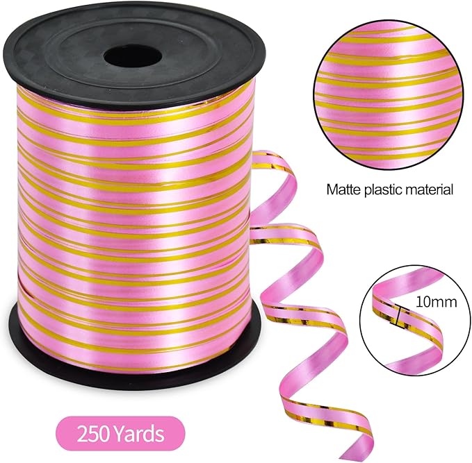 TONIFUL Curling Ribbon-Pink Gold Balloon Curling Ribbons-250 Yards Balloon String for DIY Decor,Gift Wrapping,Ribbons and Bows for Christmas New Year Birthday Gifts Graduation Supplies
