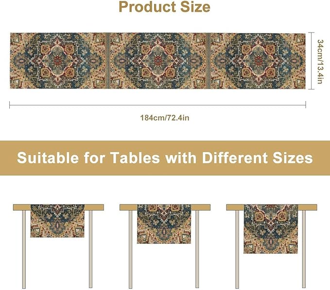 Boho Bohemia Style Table Runner, Country Rustic Farmhouse Vintahe Colorful Geometry Print Table Runner for Home Kitchen Dinner Party Holiday Decor, 13x90inch