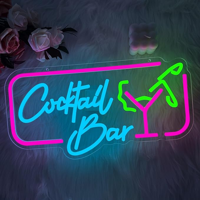 Cocktail Bar Neon Sign, Cocktail Vintage LED Neon Light Signs for Wall Decor Dimmable Led Light Up Sign for Home Beer Bar Pub Night Club Party Man Cave Decoration Gift USB Powered(16.9"*8.7")