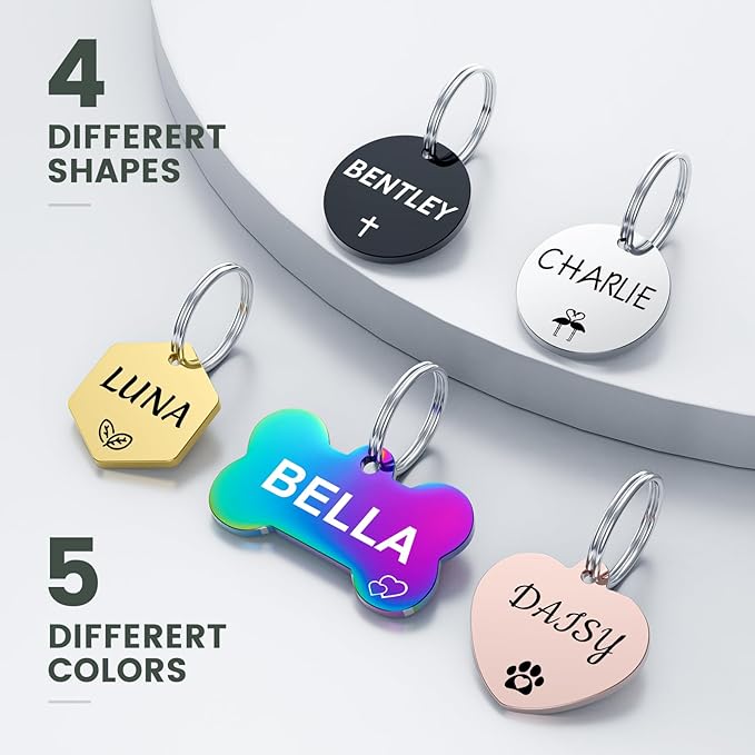 YEHANTI Personalized Dog Tags Engraved for Pets - Stainless Steel Custom Dog Cat Tag with Various Cute and Beautiful Icons, Double Sided Engraved Pet ID Tags Dog Name Tag, Hexagon