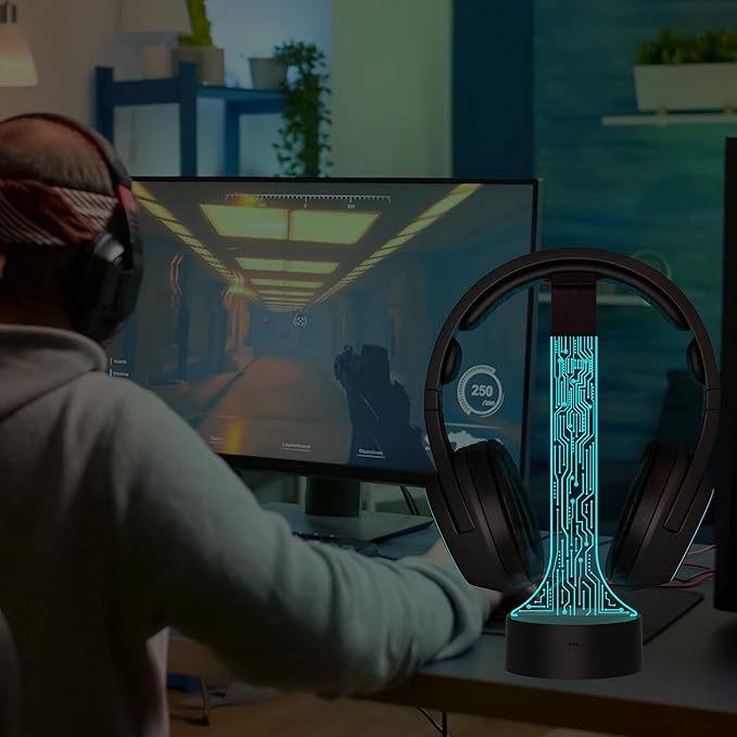 Light up Headphone Stand for Desk, Gaming Headset Holder RGB with 16 Color Lights for Game Room Decor, Cool Gamer Gifts for Men Boyfriend （PCB）
