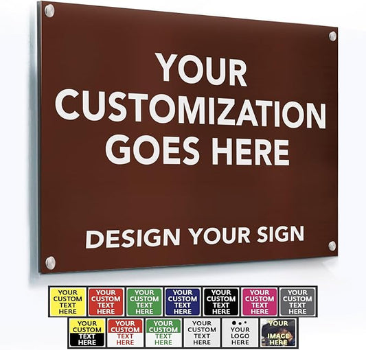 Custom Metal Signs, Personalized Aluminum, Business Safety Signs, Waterproof Outdoor, White Aluminum (Brown Background, 10x7 In)
