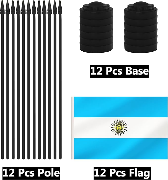 12 Pack Argentina Desk Flags, Argentine Desktop Flag, Small Miniature Office Flags with 12" Black Pole and Black Base, Offices, Classroom, Home, Festival Decoration (Argentina)