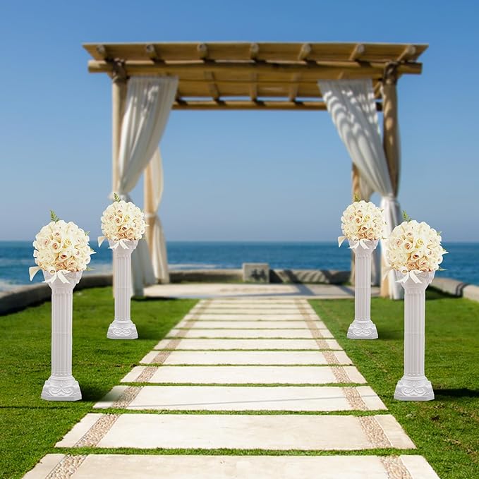 Roman Pillars Decoration Party Flower Pot Columns Set 4Pcs Decor Pedstal Stand 10.63x34.65in Style2 Flower Floral Wedding Party Event Road Decorative Columns (10.63 * 34.65in Style2)