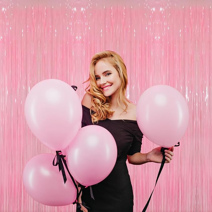 GOER 3.2 ft x 8.2 ft Metallic Tinsel Foil Fringe Curtains Party Photo Backdrop Party Streamers for Birthday,Graduation,New Year Eve Decorations Wedding Decor(5 Packs,Candy Pink)