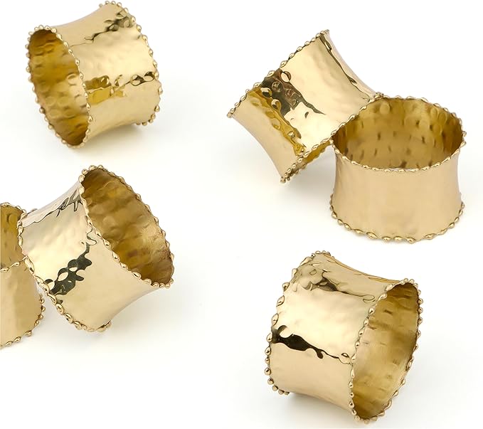 Gold Napkin Rings Set of 8 - Brass Metal Napkin Holders for Table Decor, Dinner Parties, Weddings, Holidays, Elegant Round Serviette Rings for Dining Table Decoration - ALPHA Living HOME