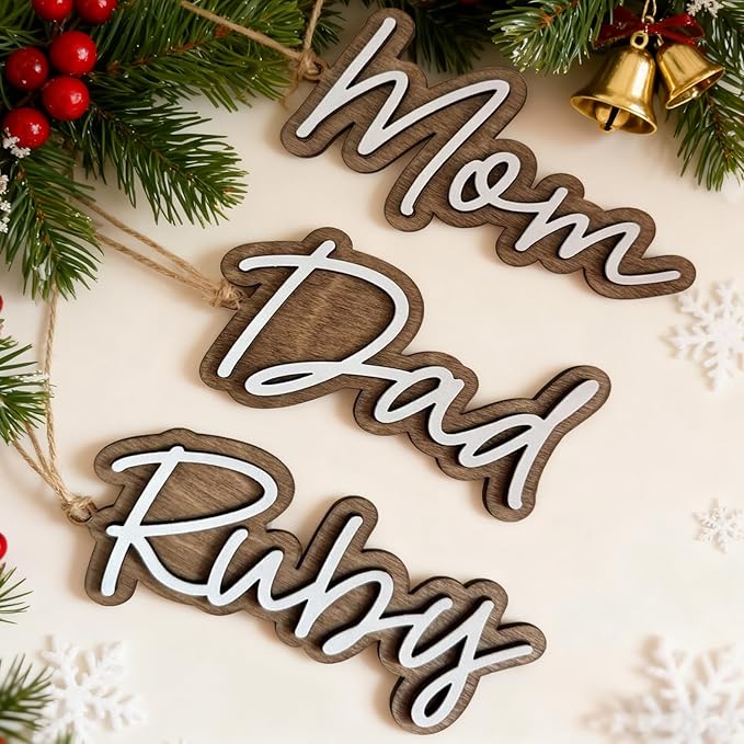 3Pcs Personalized Christmas Stocking Name Tags Custom Wooden Stocking Name Tag Customized Letters Tags Custom Xmas Stockings Hanging Tag Gifts for Christmas Stockings