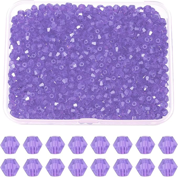 PATIKIL 1000pcs 3mm Bicone Glass Crystal Beads, Faceted Glass Spacer Beads with Box for Jewelry Making Bracelet Necklace Earrings DIY Suncatcher Craft, Purple