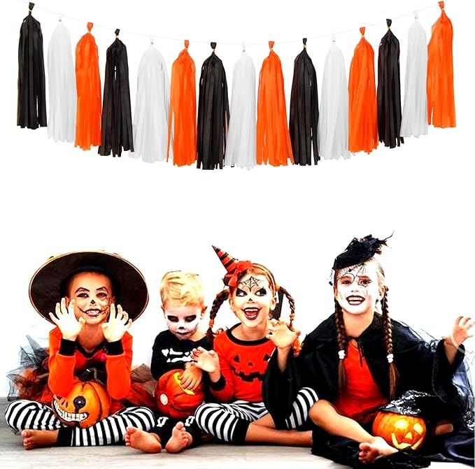 Black-White Orange Halloween Party-Decorations Tassel-Garland - 15pcs Graduation 2025 Supplies Tassels, Birthday Wedding Baby Bridal Shower Decor Panduola