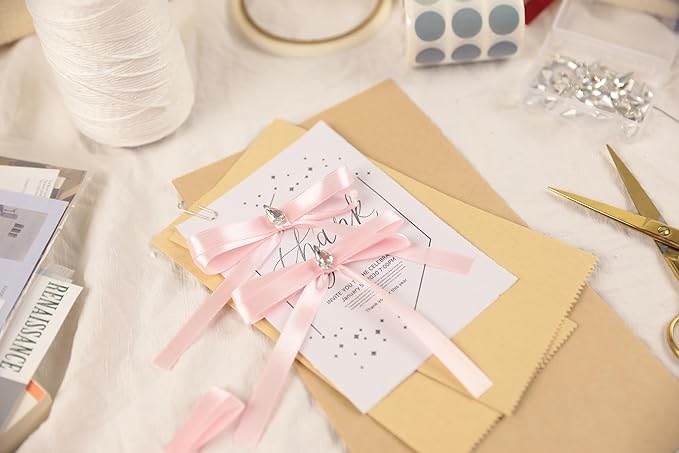 Baby Pink Satin Ribbon 3/8 inch X Continuous 25 Yards, Single Face Polyester Ribbon Perfect for Gift Wrapping, Flower Bouquet, Wedding Decor, Crafts, Bow Making, Sewing and More