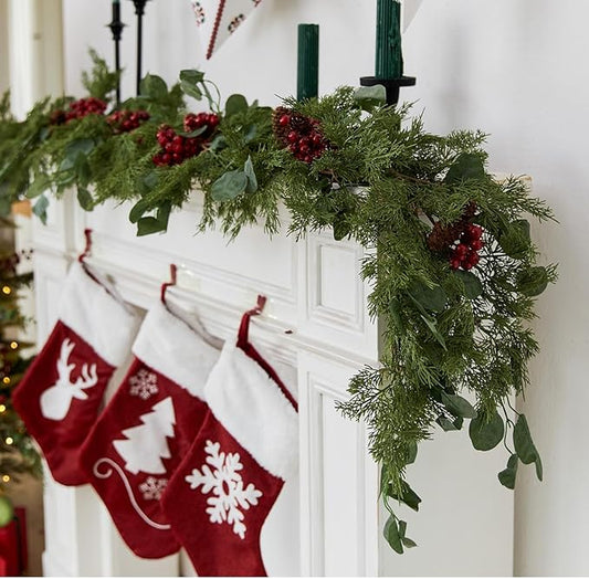 6.3FT Christmas 108 Branch Tips Artificial Cedar Garland, Anna's Whimsy Artificial Pine Cypress Greenery Garland, Christmas Decorations Indoor Outdoor Decor Winter Garlands