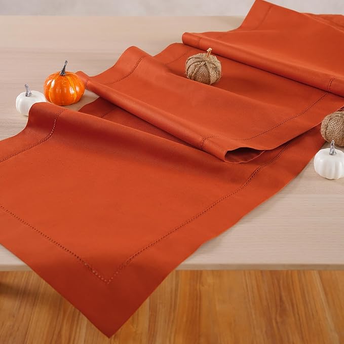 Pumpkin Table Runner 36 Inch–Cotton Linen Hemstitch Farmhouse Table Runner 14x36 –Washable Fabric for Dining, Fall, Halloween, Thanksgiving, Spring, Summer, Wedding, Everyday Décor – Serena