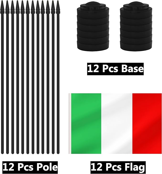 12 Pack Italy Desk Flags, Italian Desktop Flag, Small Miniature Office Flags with 12" Black Pole and Black Base, Offices, Classroom, Home, Festival Decoration (Italy)