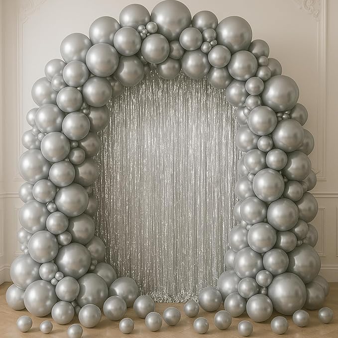 3 Pack 3.3 x 6.6 ft Silver Foil Fringe Backdrop Curtains, Tinsel Streamers Party Decorations, Fringe Backdrop for Birthday, Baby Shower, Gender Reveal, Graduation