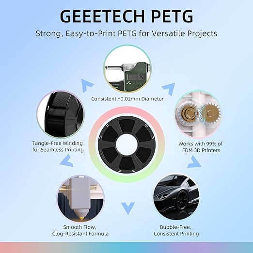 Geeetech PETG Filament 1.75mm, 1 KG (2.2lbs) Spool 3D Printer Filament, High-Toughness, ±0.02mm Accuracy, Neatly Wound & Moistureproof, Non-Clogging Non-Stringing, Fits Most FDM Printers, Gray