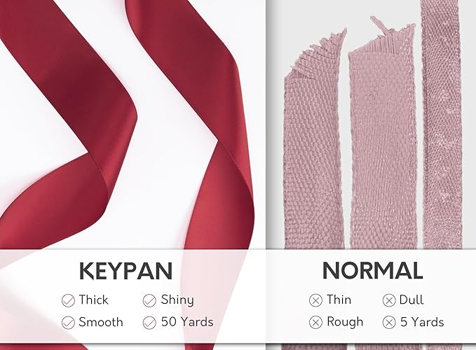 Burgundy Satin Ribbon 1-1/2 Inch x 50 Yards Double-Faced Ribbons for Christmas Gift Wrapping Flower Bouquet Wedding Paper Bows Invitations Crafts