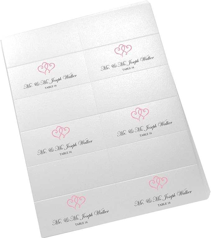 Linked Hearts Printable Place Cards, Pink (Choose Color), Set of 150 (25 Sheets), Laser & Inkjet Printers - Wedding, Party, Dinner, and Special Events - Made in the USA