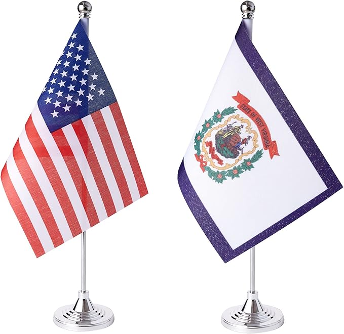 ZXvZYT 2 Pack American US West Virginia flag USA West Virginia WV State table flag,Small Mini United States Desk Flags With Stand Base,for U.S. States Party Events Celebration Decorations Supplies