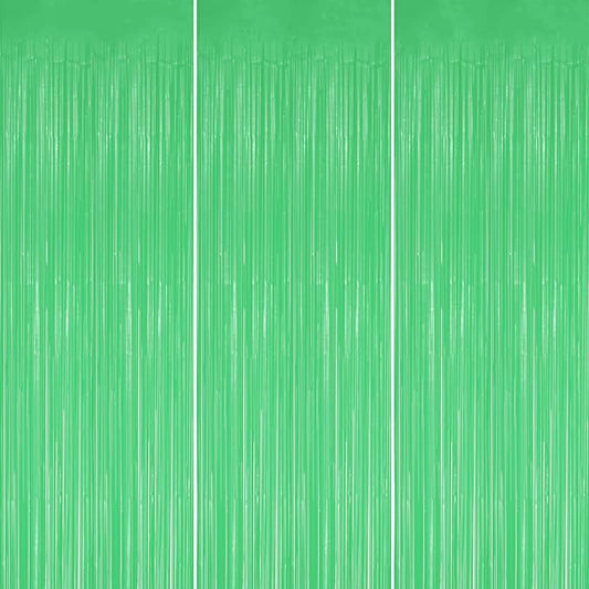 3 Pack Foil Fringe Backdrop - Pastel Light Green Shiny Tinsel Curtains for Party Decoration/Photo Booth Props - 3.3x8.2 FT Metallic Foil Backdrop for Birthday, Wedding, Graduation, Christmas