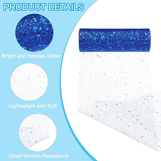 PATIKIL Tulle Fabric Rolls, 6 Inch by 10 Yards Fabric Spool Tulle Sparkling Ribbon Netting Sequin for DIY Tutu Skirts Crafts Wedding Party Decorations, Blue