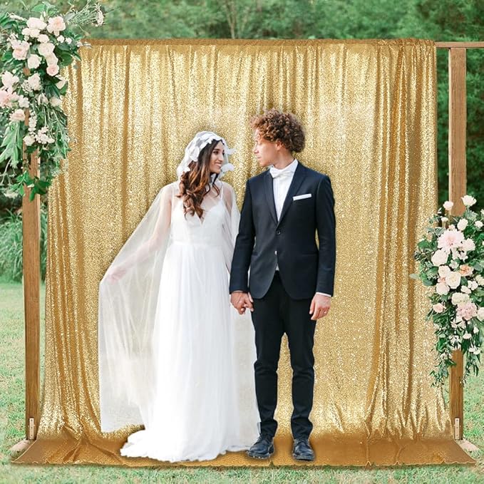 PartyDelight Sparkly Gold Sequin Backdrop 6Ft x 7Ft Photography Christmas Back Drop