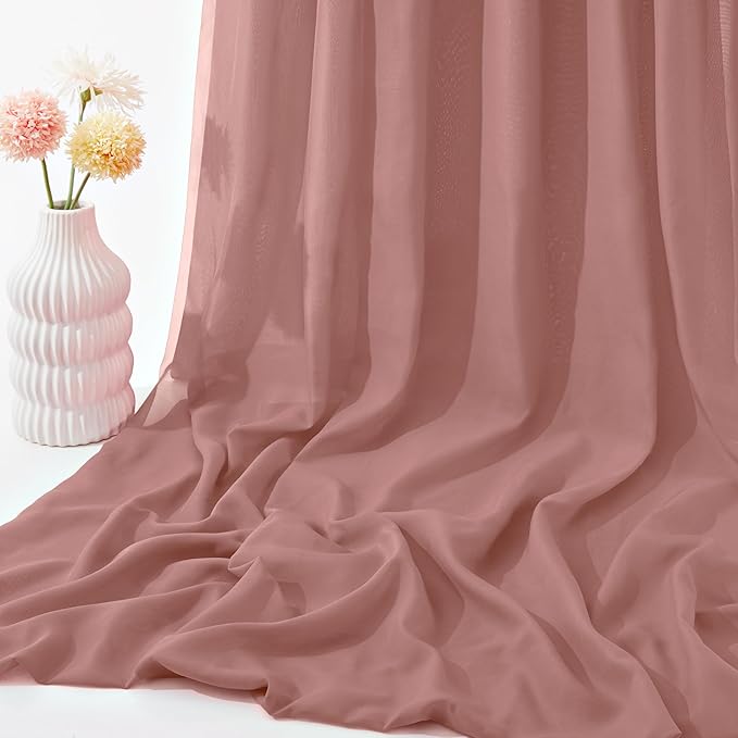 VACVELT Wedding Arch Draping Fabric Dusty Rose Chiffon, 1 Panel Sheer Drapes 30 Inch x 20ft Chiffon Backdrop Curtain Decor, Outdoor Sheer Drapery for Ceremony Party Ceiling