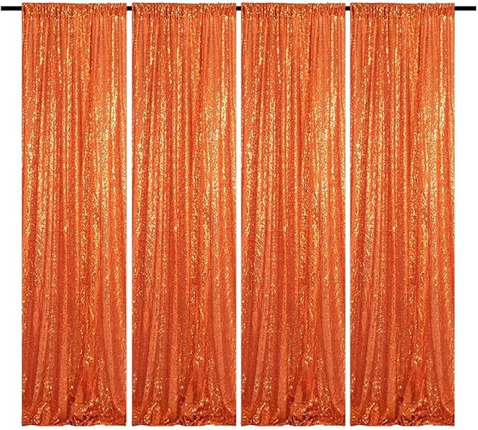 Orange Sequin Backdrop 2FTx8FT 4 Panel Glitter Sequin Backdrop Sparkle Photo Background for Birthday Party Decoration