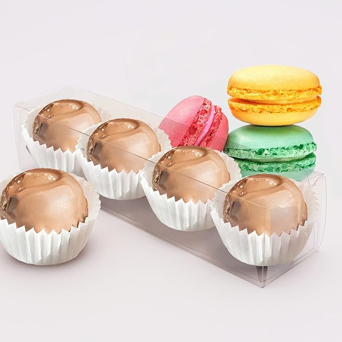 50 PCS Clear Favor Boxes, Macaron Gift Boxes with Inserts, Truffle Boxes, Clear Candy Boxes for Christmas, Wedding, Baby Birthday Party, 6.3"x1.5"x1.4"