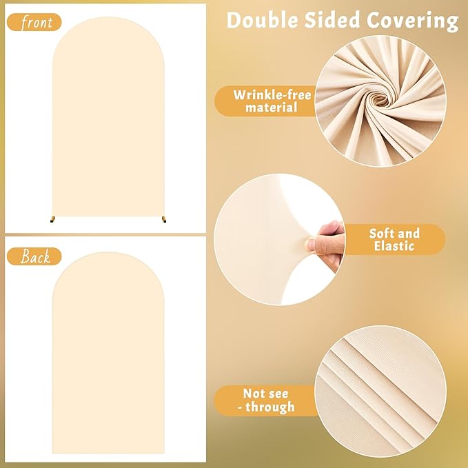 7.2FT Champagne Arch Backdrop Cover - Polyester Fitted Wedding Arch Stand Covers Round Top Chiara Arch Backdrop Cover for Birthday Party Banquet Photo Background Decoration