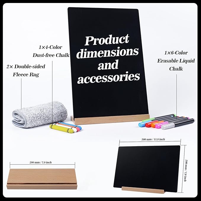 8 x 12 Chalkboard Sign, Reusable Double Sided Small Chalkboard Signs with Wooden Base Stand, Menu Chalk Board Sign Store Food Signs for Party, Tables Decoration, Bar and Restaurant (1 Pack)