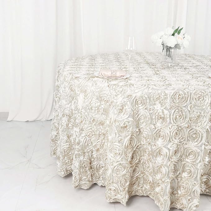 Efavormart 120" Wholesale Round Table Cover Ivory Grandiose Rosette 3D Satin Tablecloth for Wedding Party Event Decoration