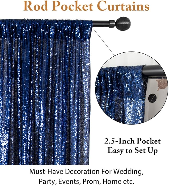 ShinyBeauty Sequin Backdrop Curtains 4 Panels Navy Blue 2FTx8FT Navy Blue Curtains Sequin Fabric Photo Backdrop Curtains Navy Blue Glitter Curtains for Party Baby Shower Backdrop Backgrounds