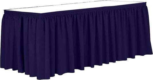 Ultimate Textile Pleat Polyester Fabric Table Skirt - Machine Washable Flame Resistant with Clips for Events, Weddings & Trade Shows, Cut & Sewn in Paterson, NJ - Purple, 17' Shirred Pleat