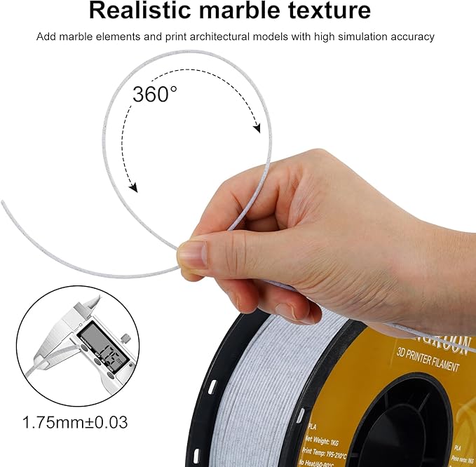 Kingroon Marble PLA Filament, 1.75mm 3D Printing Filament 1 kg(2.2lbs), Dimensional Accuracy Probability +/- 0.02mm, Sparkly Stone Rock 3D Printer Filament