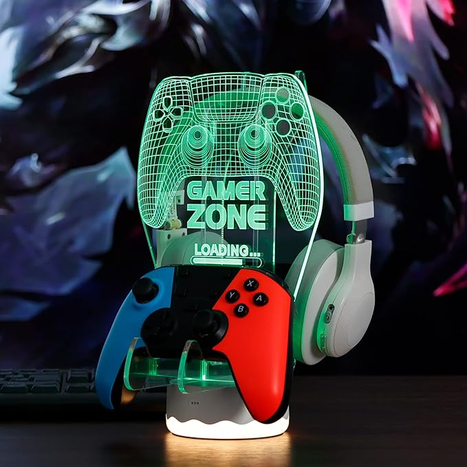 YuanDian Light up Headphone Controller Holder, 16 Colors 3D LED Lights Gamepad Headset Stand, Game Controller Hanger for All Universal Gaming PC Accessories