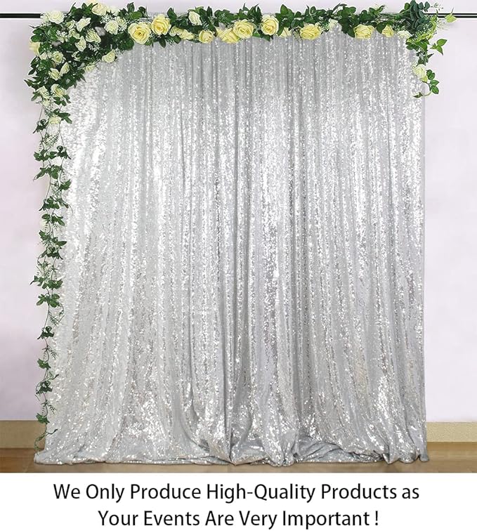 ShiDianYi 8FTx10FT Silver Sequin Photography Backdrop - Wedding Baby Shower Birthday Decor, Shimmer Sequined Curtain Wall for Parties & Events