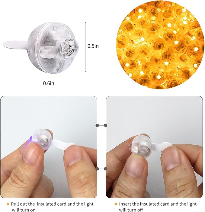 Aogist 100pcs Balloon Lights,Long Standby Time Waterproof Twinkle Mini Light,Battery Powered,Round LED Ball Lamp for Balloon Paper Lantern Party Wedding Christmas Halloween Decorative,Orange-Flash