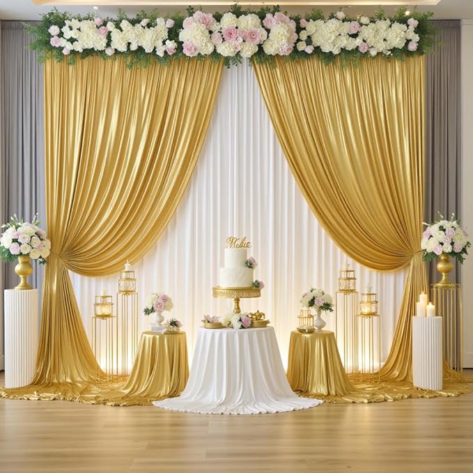 gogoparti 30x10FT Gold Sequin Backdrop Curtain - 6 Panels of 5x10FT Wrinkle-Free Glitter Drapes for Photography, Birthdays, Weddings & Graduations