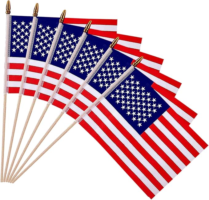 6 Pcs 8x12 Inch American Flags on Stick, Small US Wood Stick Flag with Kid-Safe Spear Top, American Flags for Outside, Memorial Day Decorations, 4th of July Decorations, Veterans Day Decor