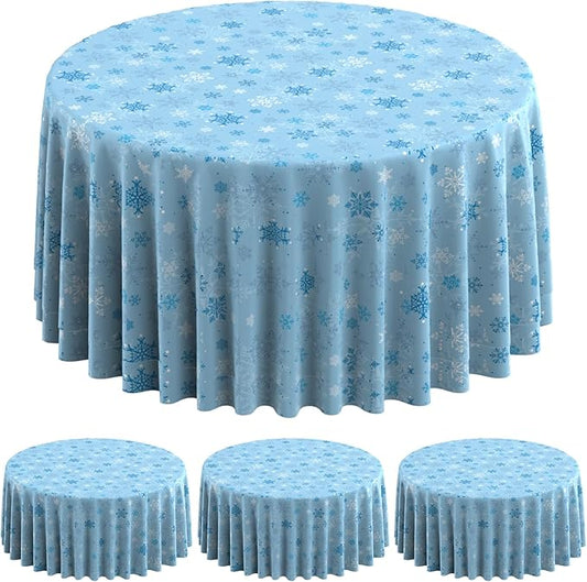3Pcs Christmas Snowflake Plastic Party Tablecloth Decorations,Disposable Light Blue Snowflake Xmas Round Table Cover Backdrop for Winter Onederland Christmas Holiday Party Supplies,84 inch(Light Blue)