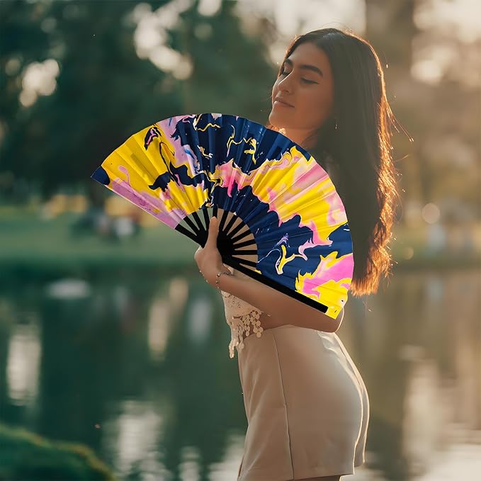 Large Folding Rave Fan Boots On The Ground Hand Fan Clacking Fans for Line Dancing Clack Fan for Raves, Concert, Festivals, Party, Gifts, Performance (Doodle)