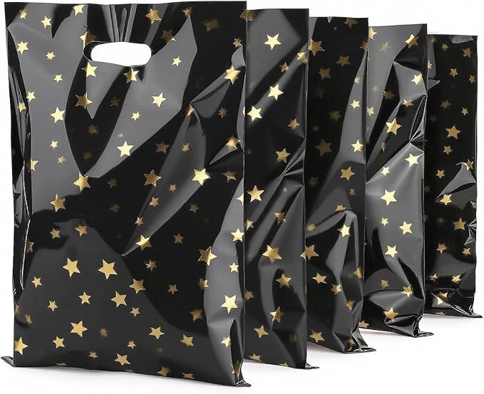CC Wonderland 6 * 9inch Party Favor Bags 30PCS, Black Gold Star Pattern with Handle,Goodie Treat Loot Bags for Kids Children Birthday, Baby Shower, Easter Holiday Party Gift Wrap Decoration
